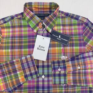 NWT Ralph Lauren Golf Plaids Button Down Shirt Colorful Pony sz 6 Preppy Coastal